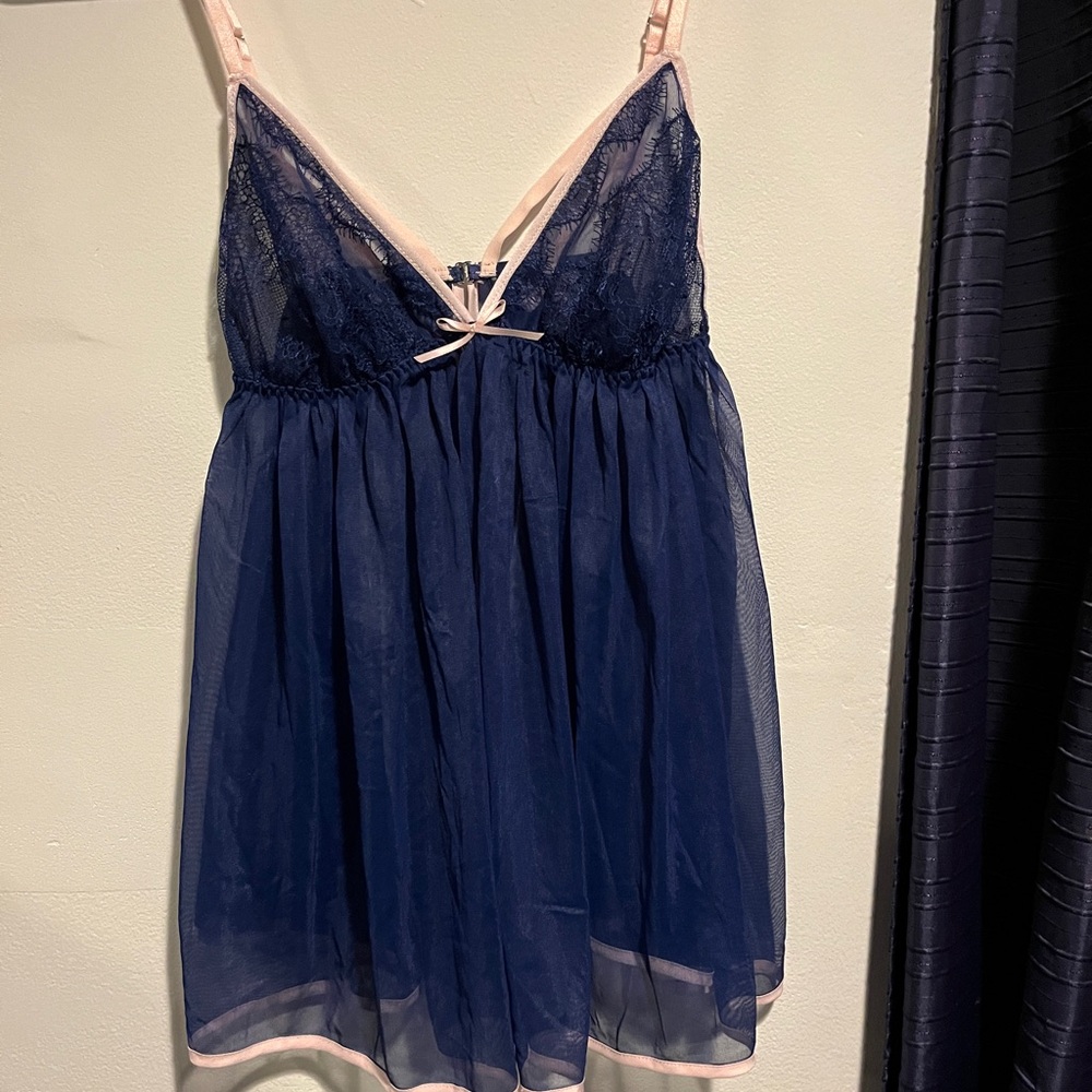 Victoria's Secret Navy and Pink Lace Chemise